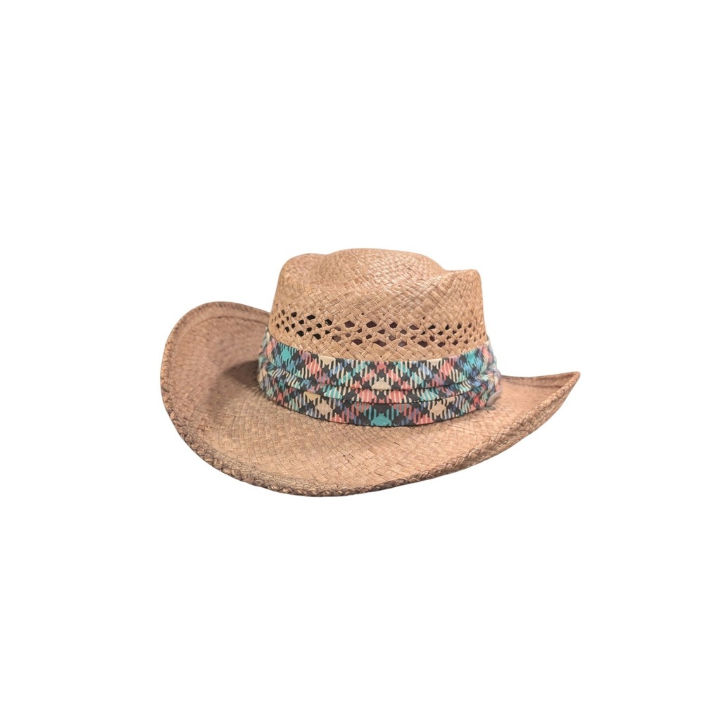 Shady Brady Straw Cowboy Hat Handmade USA Tan Multi Band Size M
